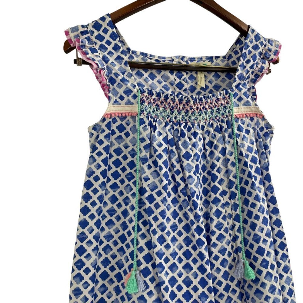 Matilda Jane Wandering Waters Blue Woven Boho Tunic Top Womens Size XS Tassels - Picture 2 of 8
